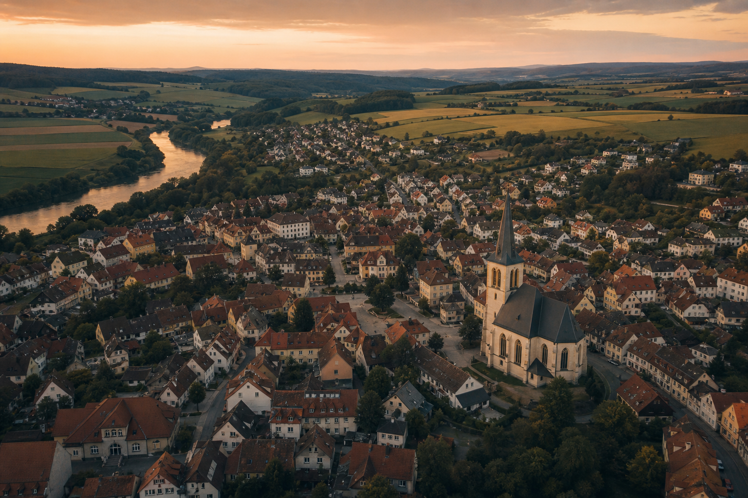 Deutsche Stadt in der Landschaft